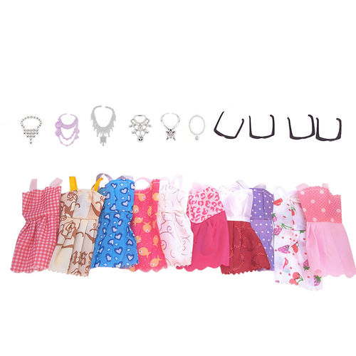 20pcs / + colares Set Mini vestidos curtos + Óculos Acessórios Toy Dolls para aleatória Estilo