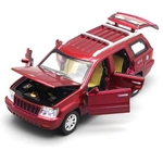 1/32 Scale EUA JEEP Grand Cherokee SUV Diecast metal Pull Back Six porta pode abrir Flashing Car Musical Toy Modelo para o presente Crianças
