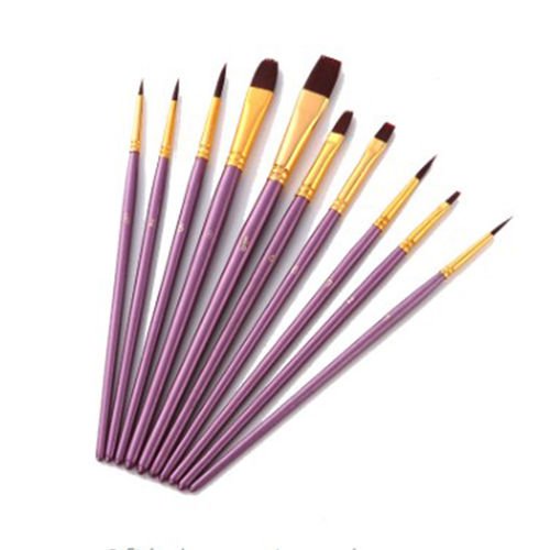 10pcs Roxo Artista Paint Brush Set Nylon Cabelo Watercolor Acrílico Brushes Pintura a óleo