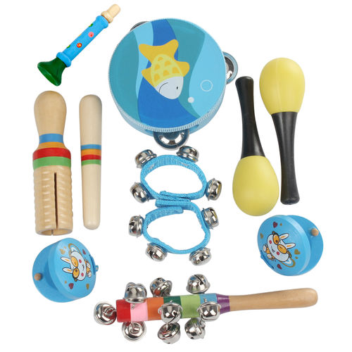 10pcs / set Brinquedos musicais de percussão instrumentos rítmicos Kit crianças Crianças Música Instrumentos Brinquedos para Crianças Presente de Natal