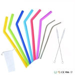 FLY 10pcs / Set Eco-friendly Stainless Steel Silicone Thicken Beber Set Straw Kitchen