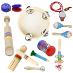 10pcs/set Orff Wooden Musical Instrument Set Hand Tambourine+Rain Sound Tube+Colorful Sound Tube+Flute+Rattle+Barbell+Horn+Maracas+Necklace+Castanet