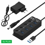 4 portas USB 3.0 Hub 5Gbps alta velocidade On / Off Switches Ac Power Adapter Para Pc