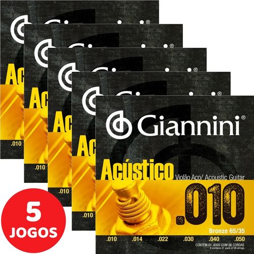 5 Encordoamento Giannini Acústico Violão Aço 010 050 GESWAM Bronze 65/35