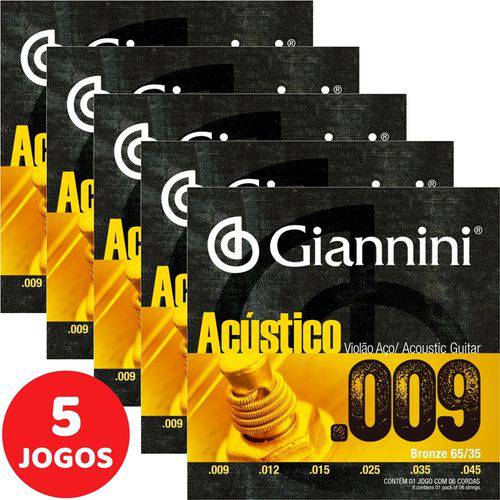 5 Encordoamento Giannini Acústico Violão Aço 09 045 GESWAL Bronze 65/35