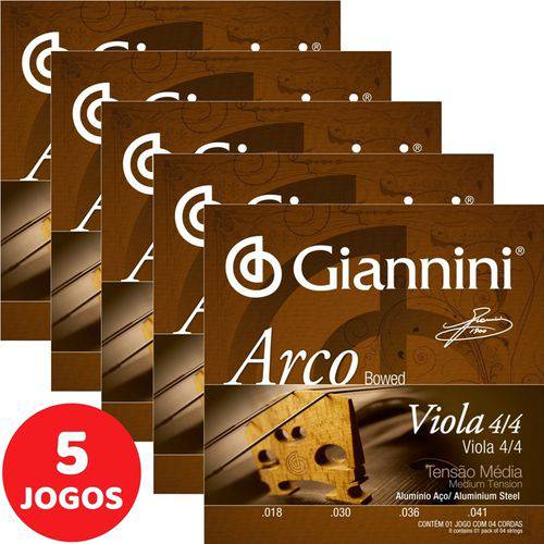 5 Encordoamento Giannini Arco para Viola de Arco 4/4 Tensão Média GEAVOA