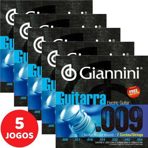 5 Encordoamento Giannini P/ Guitarra de 7 Cordas 09 054 GEEGST709 Nickel W.