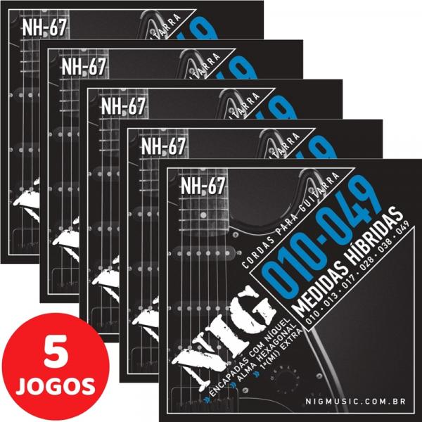 5 Encordoamento Nig P/ Guitarra Híbrido 010 049 NH67 Encapadas com Níquel