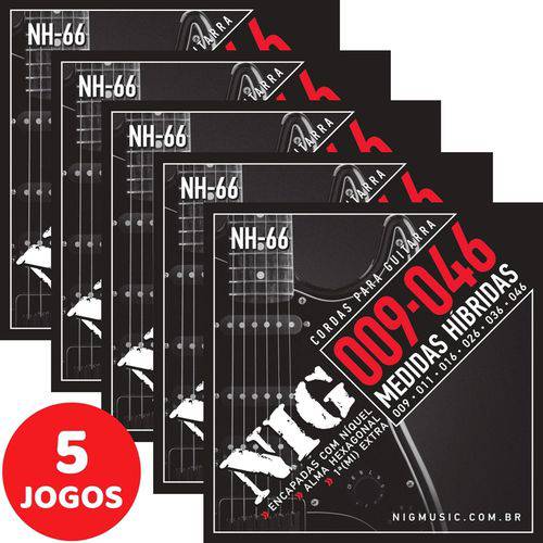 5 Encordoamento Nig P/ Guitarra Híbrido 09 046 NH66 Encapadas com Níquel