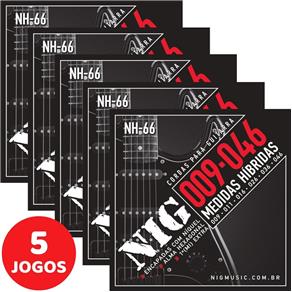 5 Encordoamento Nig P/ Guitarra Híbrido 09 046 NH66 Encapadas com Níquel