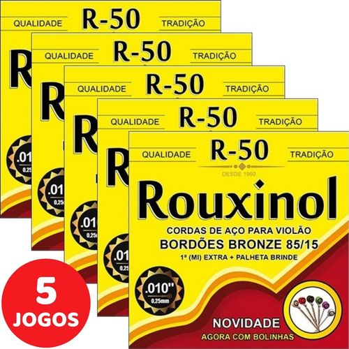 5 Encordoamento Rouxinol P/ Violão Aço 011 R50 com Bolinha