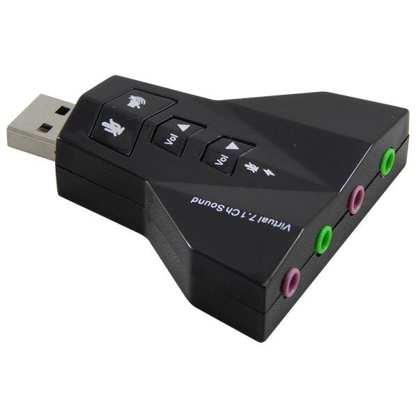 Adaptador Placa de Som USB 7.1 Entrada P2 (fone e Microfone)* - Lotus
