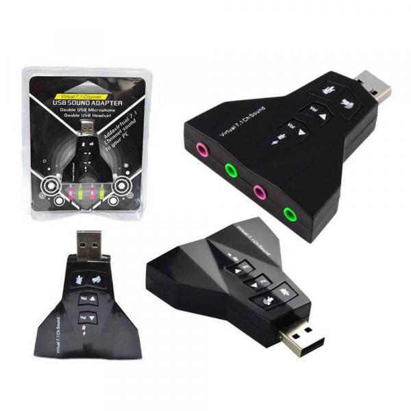 Adaptador USB de Som 7.1 com 2 Entradas para Fone e Microfone - Importado