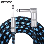 Ammoon 3m/10 pés cabo de guitarra instrumento direto para ângulo reto 1/4-Inch 6,35 mm plugue com casaco de tecido de lã azul