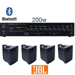 Amplificador 200W c/ Bluetooth VERSÁTIL PRO 2000 HAYONIK + Kit 4un Caixa Acústica Som Ambiente 50W C621P Preto JBL