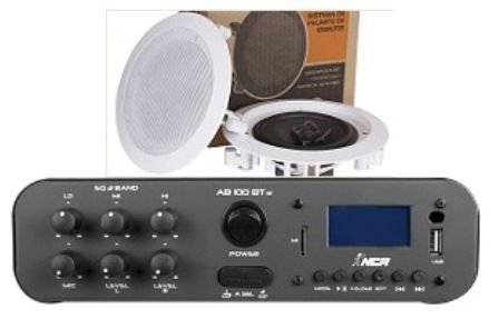 Amplificador AB100BT ESTÉREO NCA ( Bluetooth ) + 1 PAR Caixa Gesso DR500