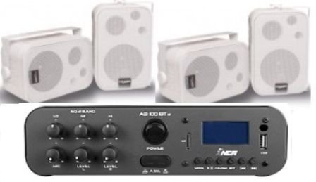 Amplificador AB100BT ESTÉREO NCA ( Bluetooth ) + 2 Pares Caixa SP400 Branca