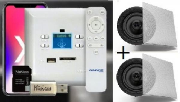 Amplificador de Parede AMCP C/ FM, BT e APP KPBT-XT + Par de Caixa Gesso S-3
