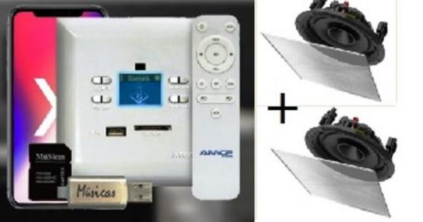 Amplificador de Parede AMCP C/ FM, BT e APP KPBT-XT + Par de Caixa Gesso S2