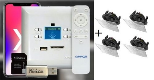 Amplificador de Parede AMCP C/ FM, BT e APP KPBT-XT + 2 Pares de Caixa Gesso S2