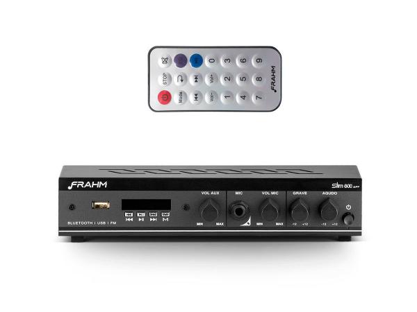 Amplificador de Som Ambiente de 2 Canais, Bivolt e com 30 Watts Bluetooth, USB, FM e Entrada para Microfone Frahm SLIM 800 APP