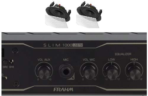 Amplificador Frahm Slim 1000BT App + 2 Caixas Gesso BSA S2 Brancas