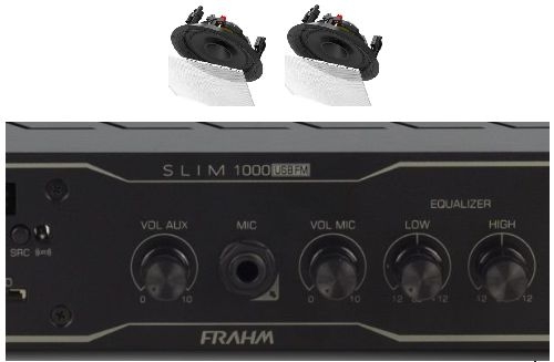 Amplificador Frahm Slim 1000BT App + 2 Caixas Gesso BSA S2 Brancas