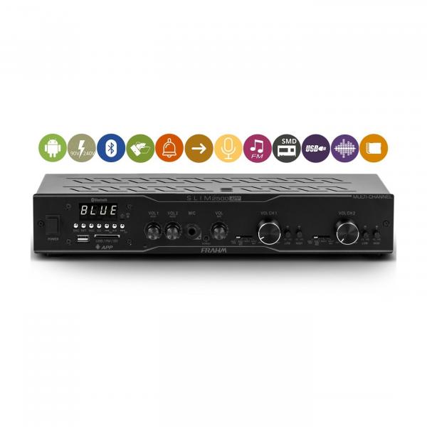 Amplificador Multi-Channel com BT USB SD FM FRAHM SLIM 2500 APP