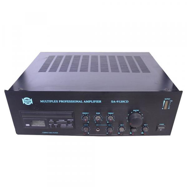 Amplificador Som Ambiente CSR SA9120CD 120W de 4/8/16 Ohms 70V/100V C/ 4 Entradas Microfones, 2 Auxiliar, CD Player, Equalizador