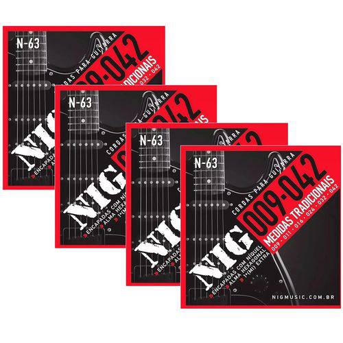 Atacado Kit 4 Encordoamento Nig para Guitarra Elétrica 009