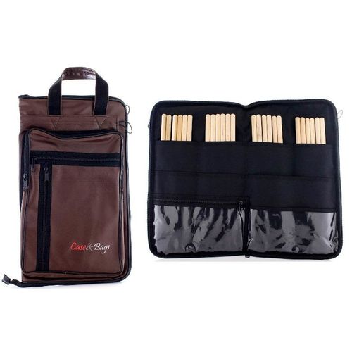Bag de Baquetas Case & Bags Marrom em Eco Courino Tamanho Extra Grande Padrão Top de Linha