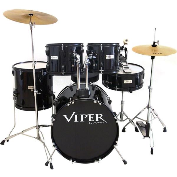Bateria com Banco e Pratos Preta Viper18 X-pro Drums