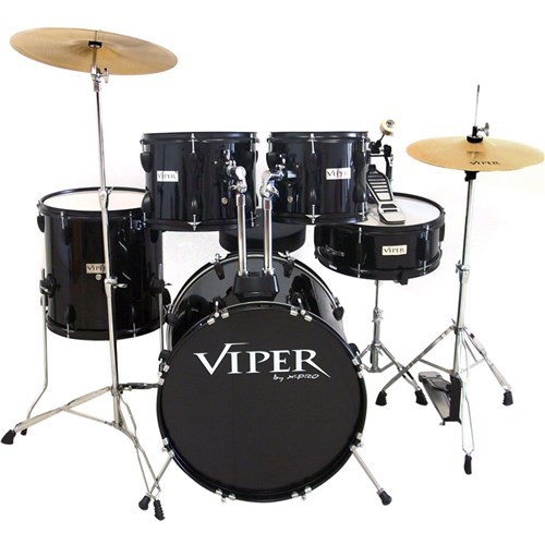 Bateria com Banco e Pratos Preta Viper18 X-pro Drums