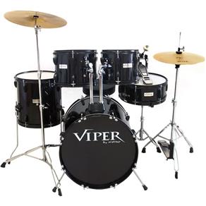 Bateria com Banco e Pratos Preta Viper18 X-Pro Drums