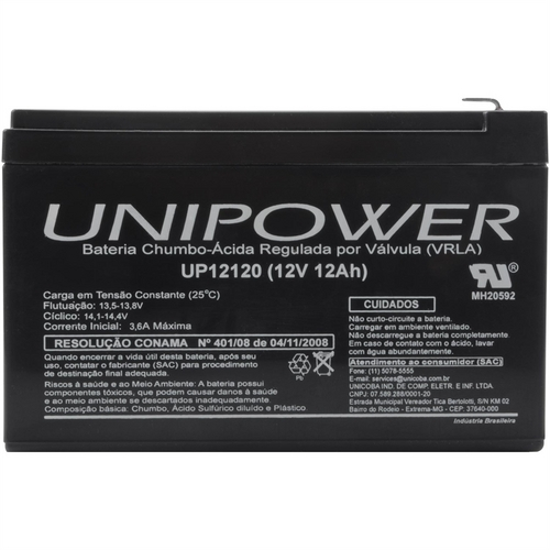 Bateria de Chumbo Ácida Selada 12v 12a Up12120 Unipower