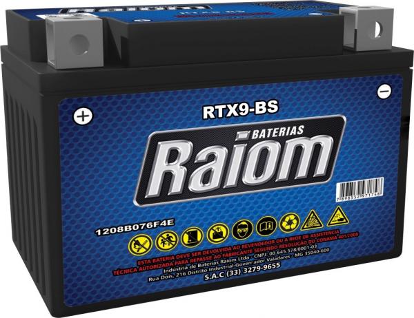Bateria de Moto Raiom Ytx9-bs 8ah 12v Selada (Rtx9-bs)
