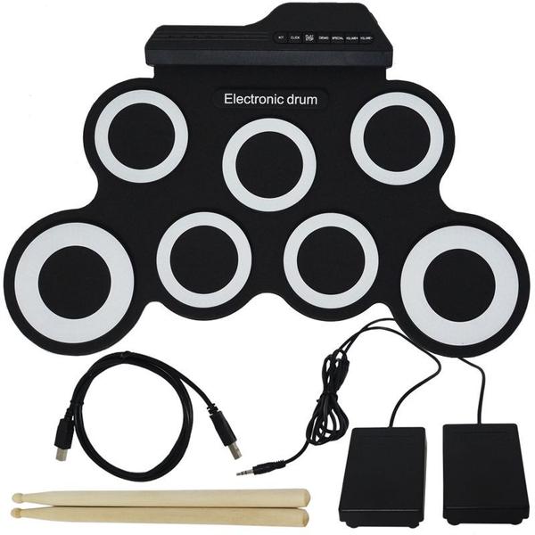 Bateria Elêtronica Musical Portátil Silicone Digital Drum 7 Pads 2 Pedais Baqueta IW-G3002 Preta
