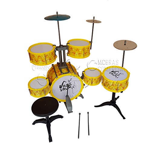 Bateria Musical 6 Tambores 3 Pratos Amarelo - Rock Jazz Drum