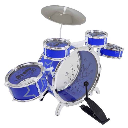Bateria Musical Infantil Fênix Azul C/ Banco Tambor Baquetas Instrumentos