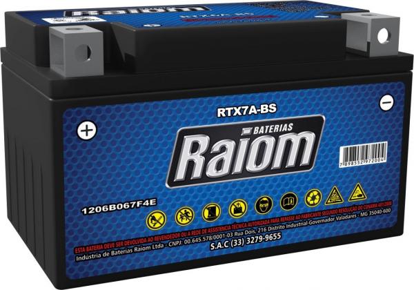 Bateria de Moto Raiom Rtx8n-Bs 7ah 12v Selada