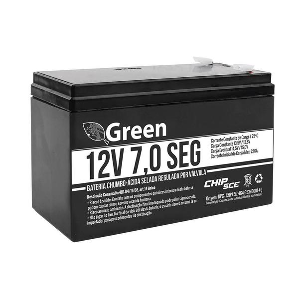 Bateria Recarregável Selada Green 12V 7Ah para Alarmes Cerca Elétrica