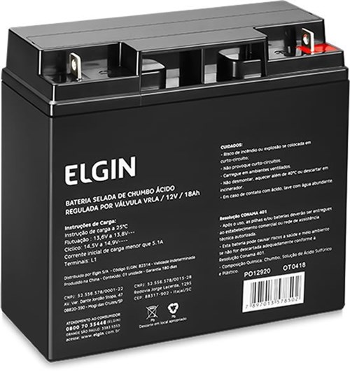 Bateria Selada Elgin 12V 18Ah | Nobreak e Cerca Elétrica