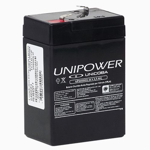 Bateria Selada UNIPOWER UP645 Seg Central de Alarme Elevadores Iluminação de Emergência 6V 4,5Ah