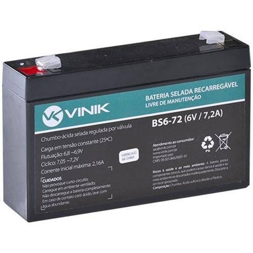 Bateria Selada Vinik Vlca 6v 7,2a Bs6-72