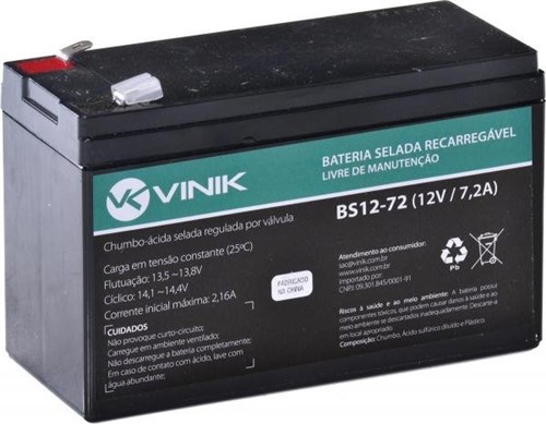 Bateria Selada VLCA 12V 7,2A BS12-72 Vinik