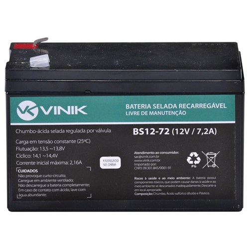 Bateria Selada Vlca 12V 7.2A Bs12-72 Vinik