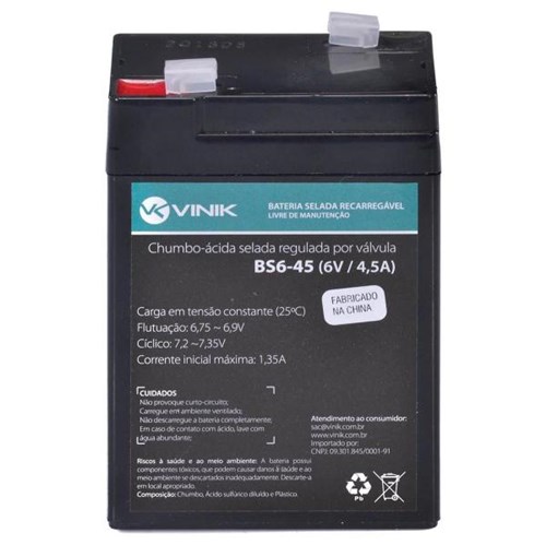Bateria Selada Vlca 6V 4.5A BS6-45 Vinik