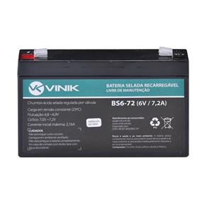 Bateria Selada VLCA 6V 7,2A BS6-72 - Vinik