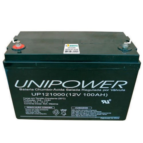 Bateria Selada VRLA 12V 100AH M8 UP121000 RT 06C095 - Unipower - Bateria Selada VRLA 12V 100AH M8 UP121000 - Unipower