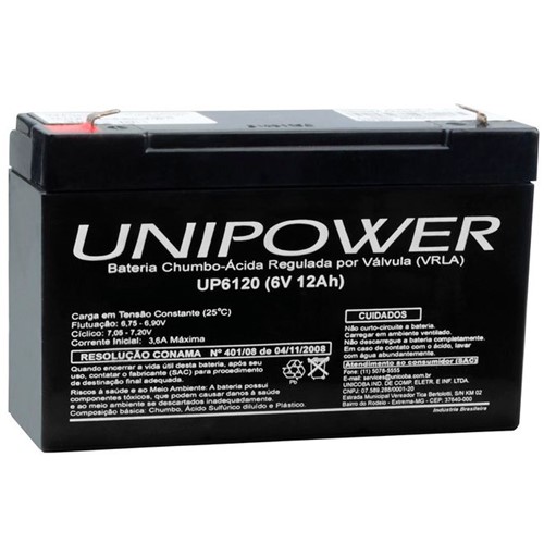 Bateria Selada VRLA 6V 12,0Ah F187 UP6120 – Unipower